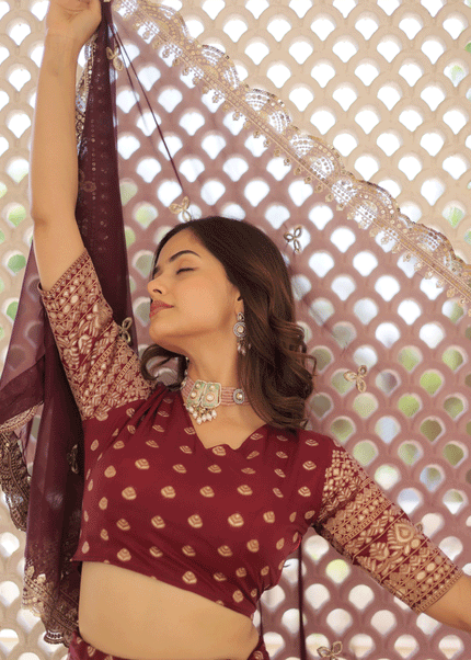 Wine Embroidered Lehenga Choli