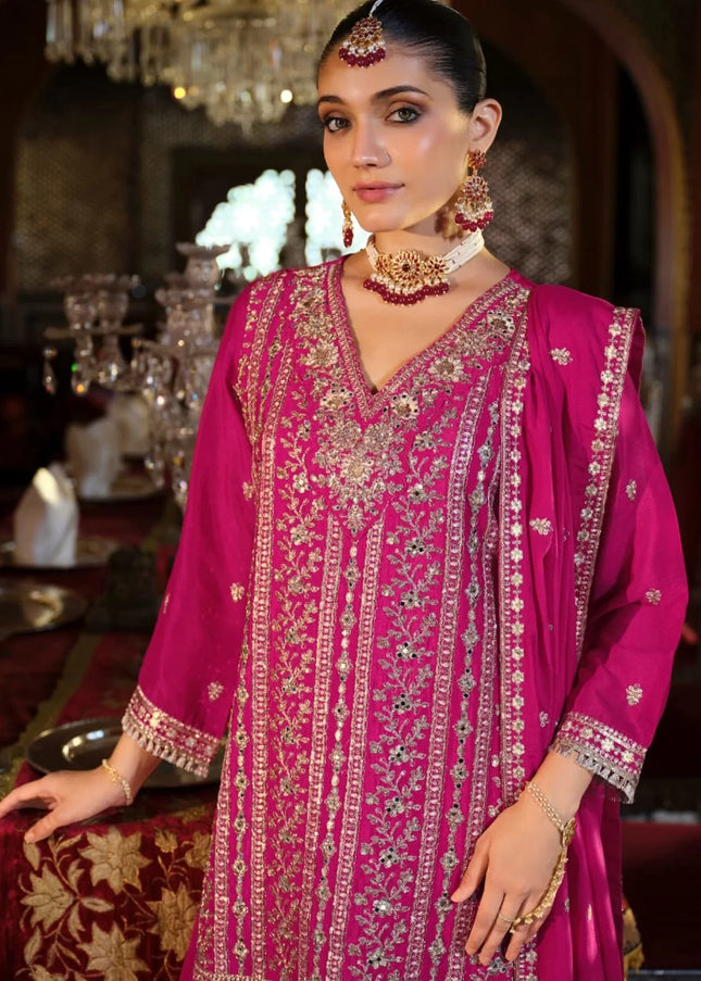 Pink Embroidered Palazzo Suit