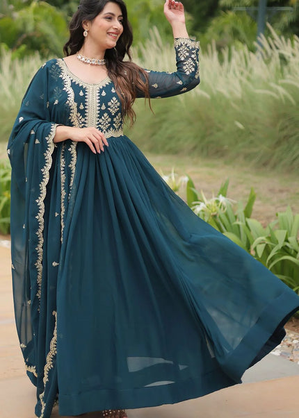 Blue Embroidered Anarkali Gown