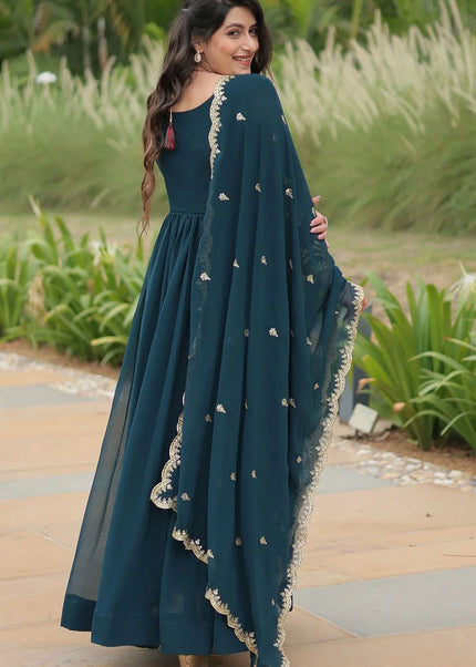 Blue Embroidered Anarkali Gown