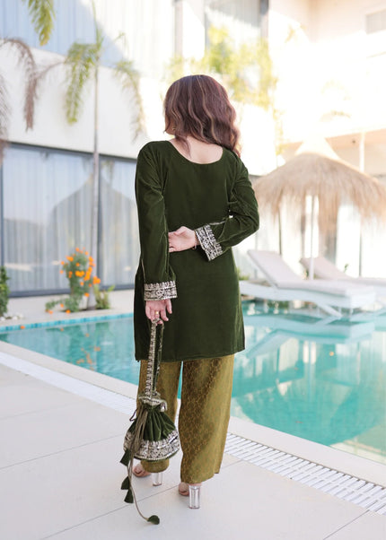 Green Embroidered Pant Style Suit
