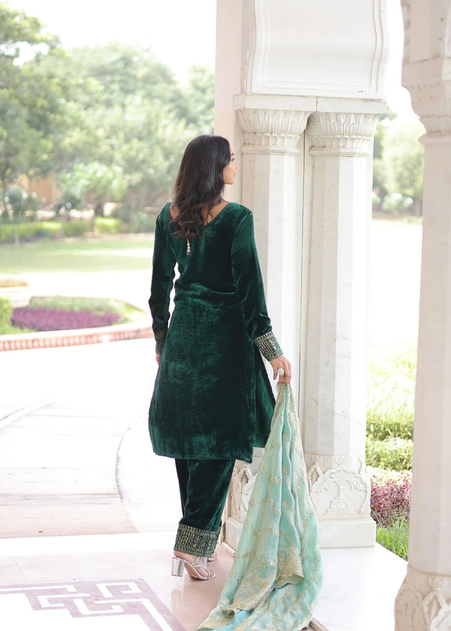 Green Embroidered Pant Style Suit