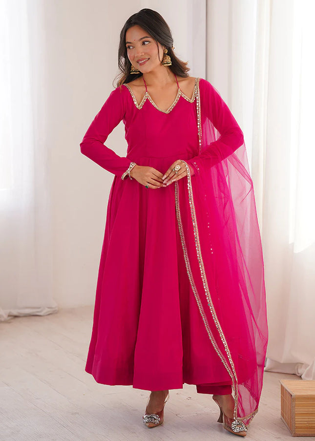 Pink Embroidered Anarkali