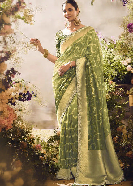 Green Embroidered Wedding Saree
