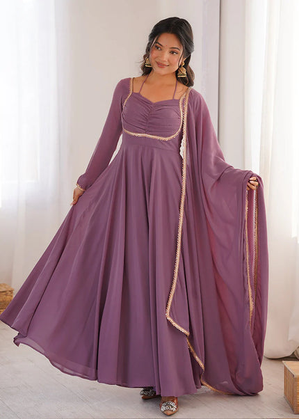 Mauve Embroidered Anarkali Gown