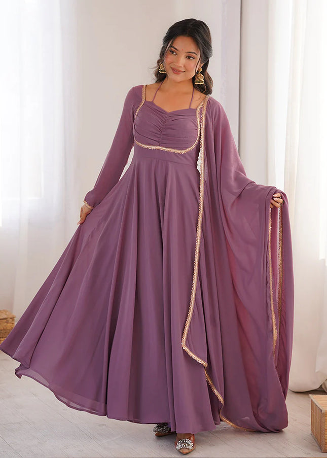 Mauve Embroidered Anarkali Gown