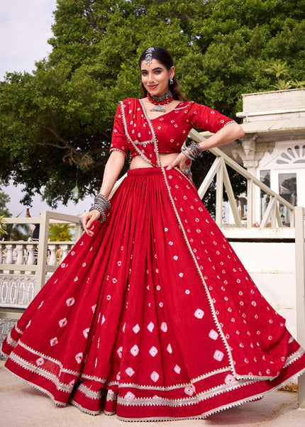 Red Printed and Embroidered Lehenga Choli