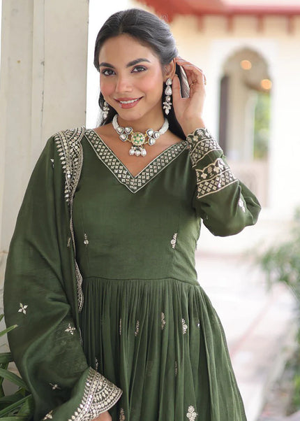 Green Embroidered Anarkali Gown