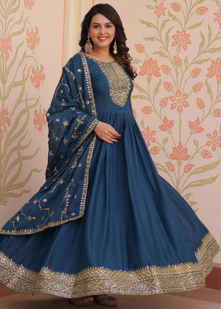 Teal Embroidered Anarkali Gown