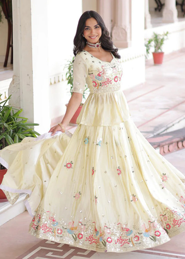 Offwhite Embroidered Lehenga Suit