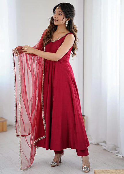 Maroon Embroidered Anarkali
