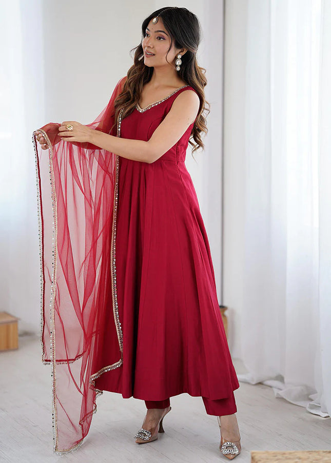 Maroon Embroidered Anarkali