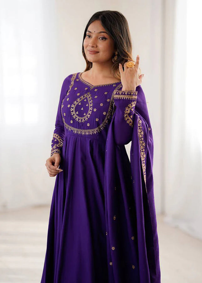 Purple Embroidered Anarkali