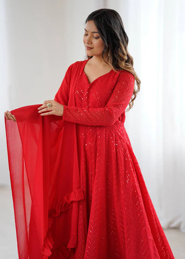 Red Georgette Anarkali Suit