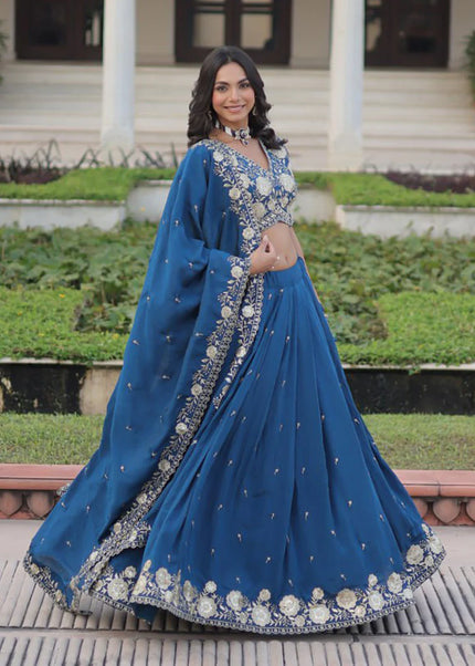 Teal Embroidered Lehenga choli
