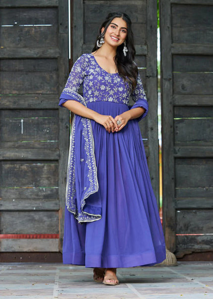 Purple Embroidered Anarkali Gown