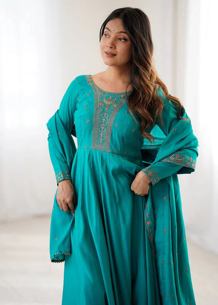 Teal Embroidered Anarkali