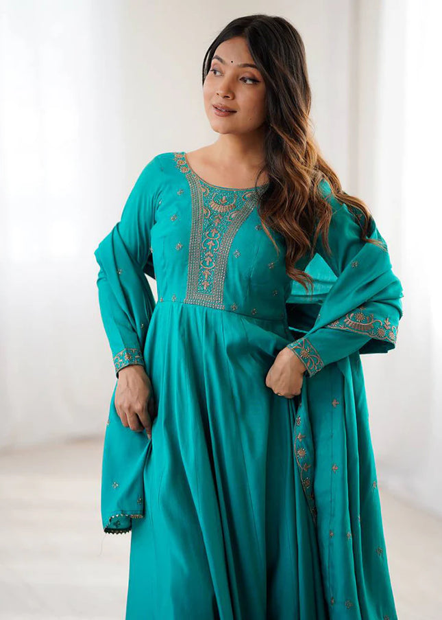 Teal Embroidered Anarkali