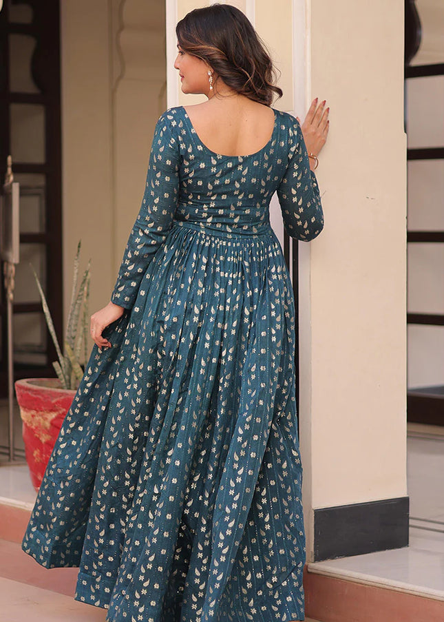 Teal Embroidered Anarkali Gown