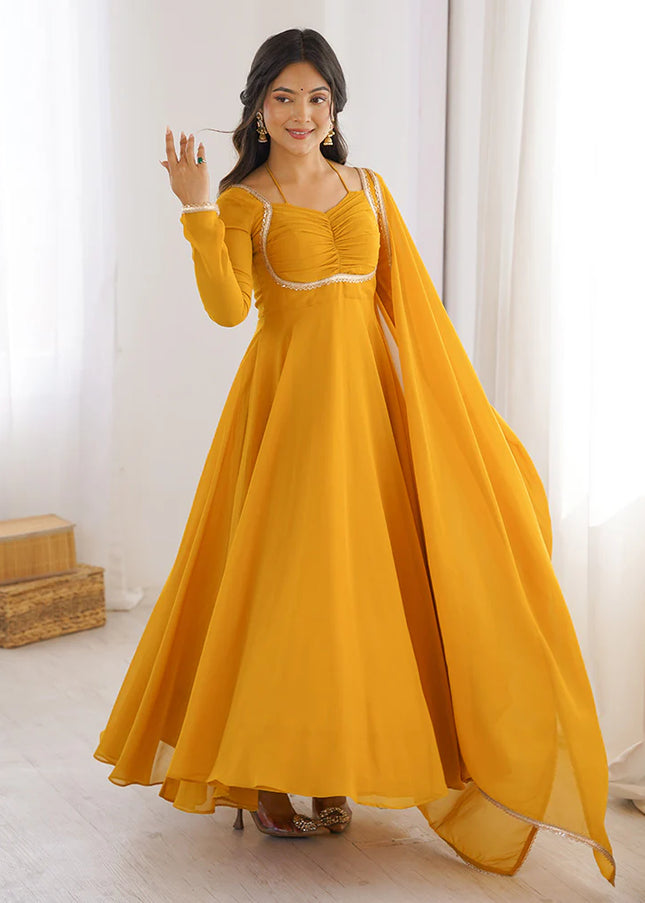 Yellow Embroidered Anarkali