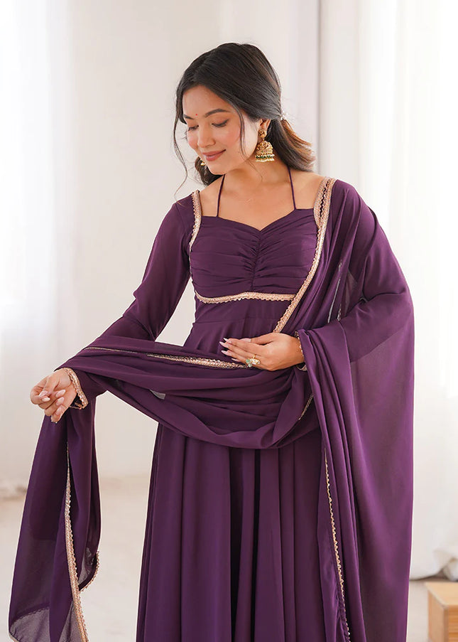 Purple Embroidered Anarkali Gown