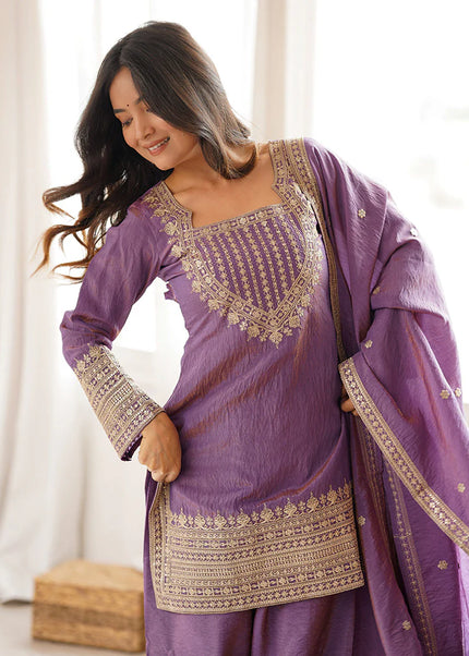 Lavender Embroidered Salwar Suit