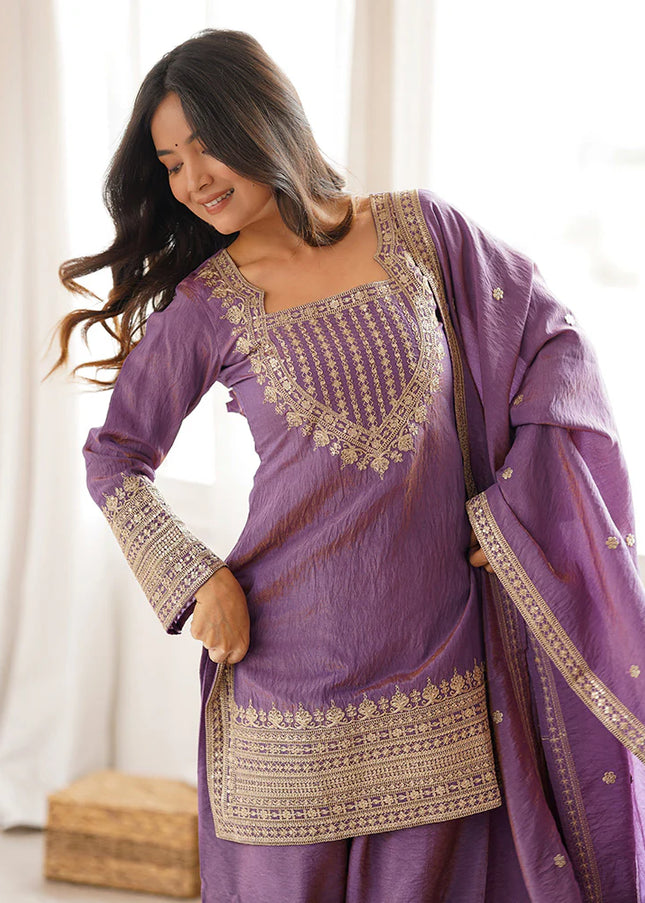 Lavender Embroidered Salwar Suit