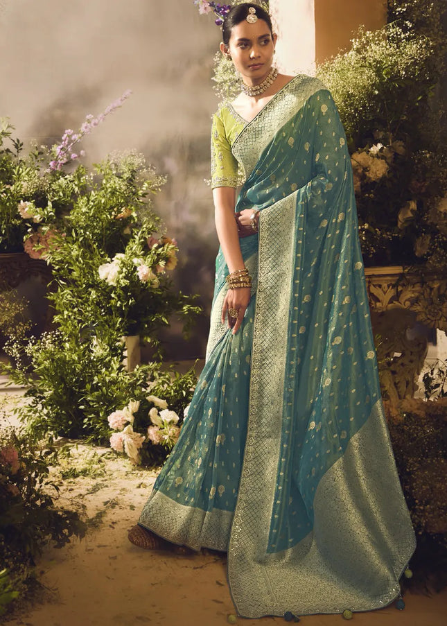 Green Embroidered Wedding Saree