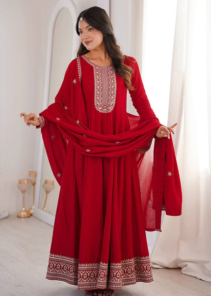 Dark Red Embroidered Anarkali Gown