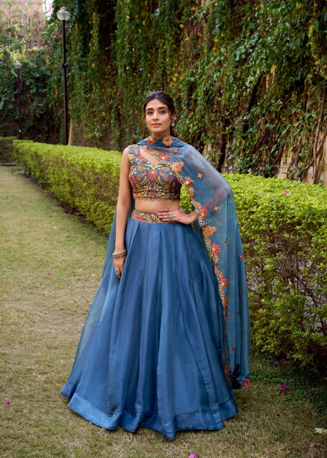 Teal Embroidered Lehenga Choli