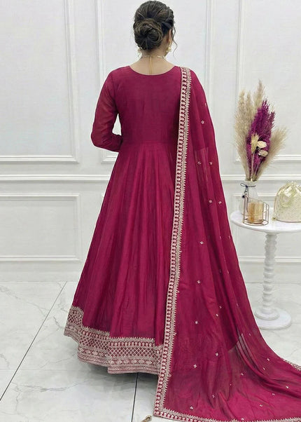 Dark Pink Embroidered Anarkali Gown