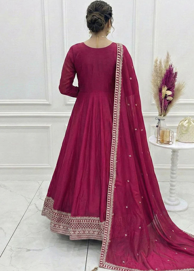Dark Pink Embroidered Anarkali Gown