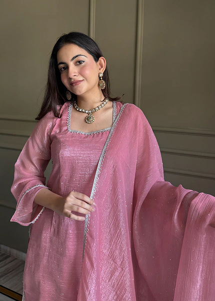 Pink Embroidered Pant Style Suit