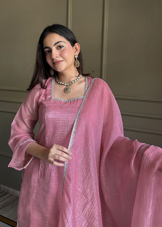 Pink Embroidered Pant Style Suit