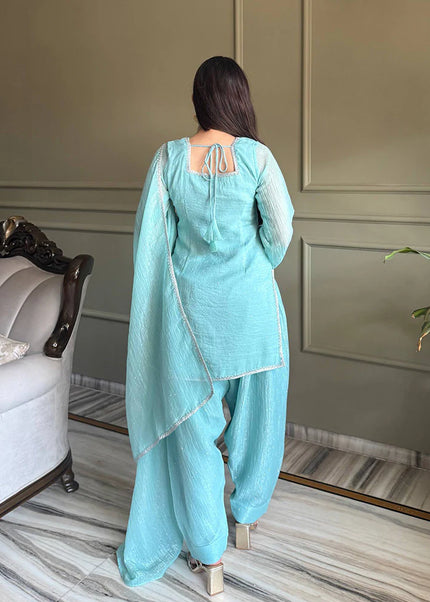 Sky Blue Embroidered Pant Style Suit