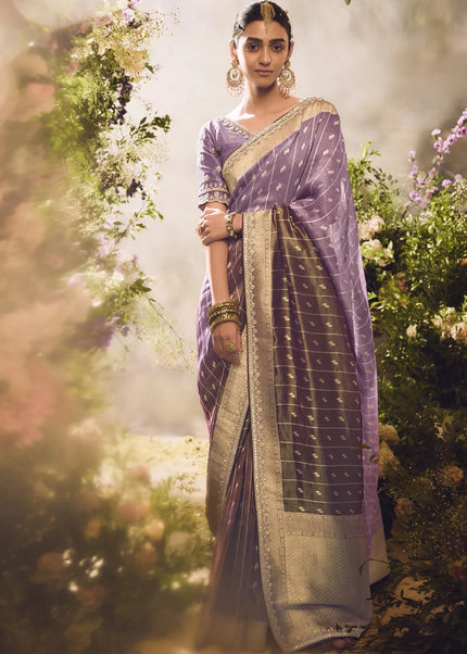 Purple Embroidered Wedding Saree