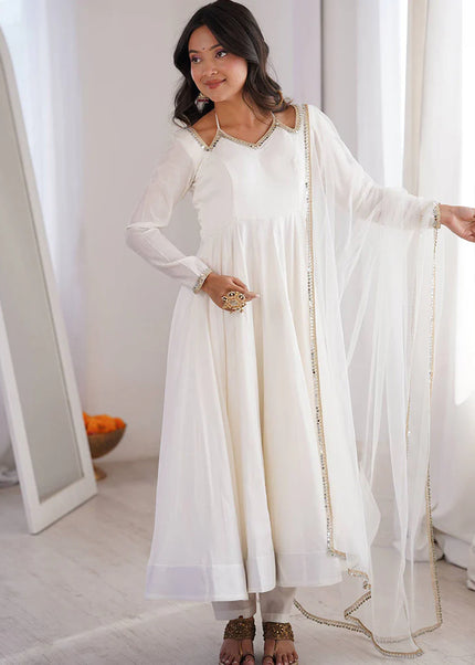 White Embroidered Anarkali