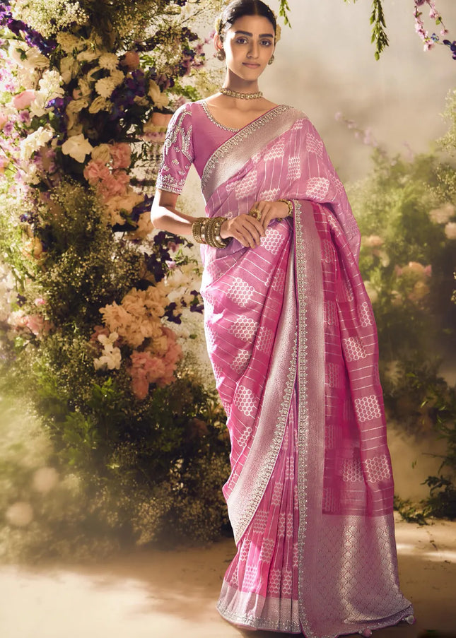 Pink Embroidered Wedding Saree