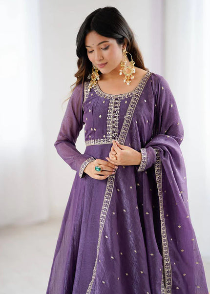 Dusty Mauve Embroidered Anarkali