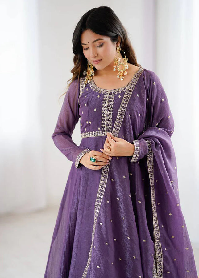 Dusty Mauve Embroidered Anarkali