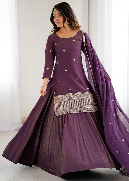 Dusty Mauve Embroidered Lehenga choli