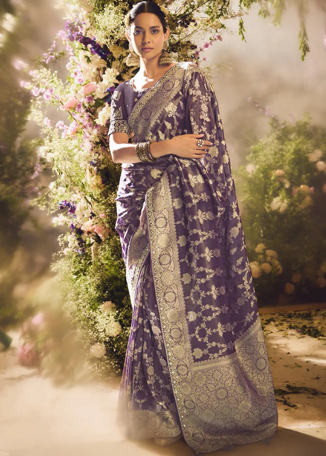 Purple Embroidered Wedding Saree