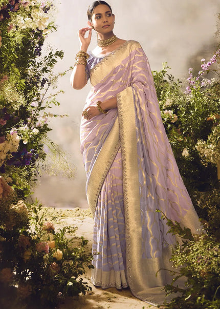Lavender Embroidered Wedding Saree