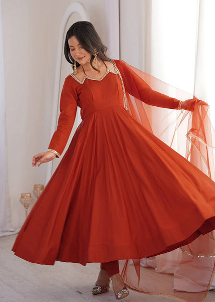 Orange Embroidered Anarkali