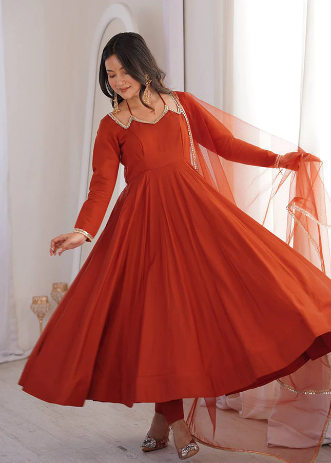 Orange Embroidered Anarkali