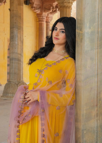 Yellow Embroidered Anarkali Gown