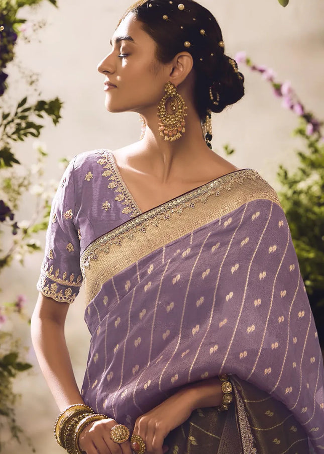 Purple Embroidered Wedding Saree