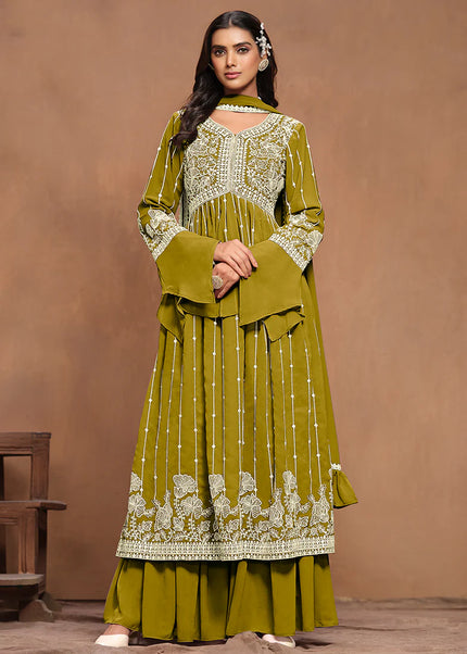 Green Embroidered Palazzo Suit