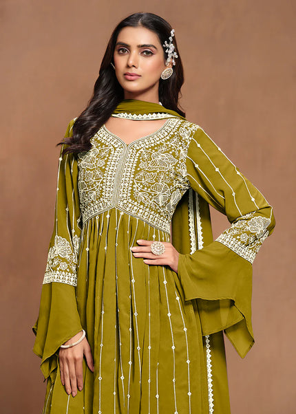 Green Embroidered Palazzo Suit