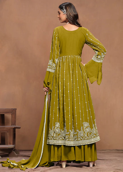 Green Embroidered Palazzo Suit